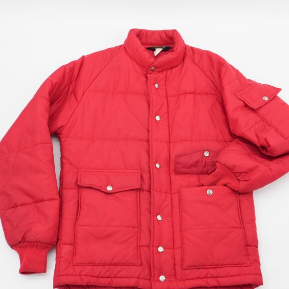 Vintage 1970s Red Quilted Puffer Jacket - Retro Insulated Workwear Coat Size Med - Picture 2 of 10
